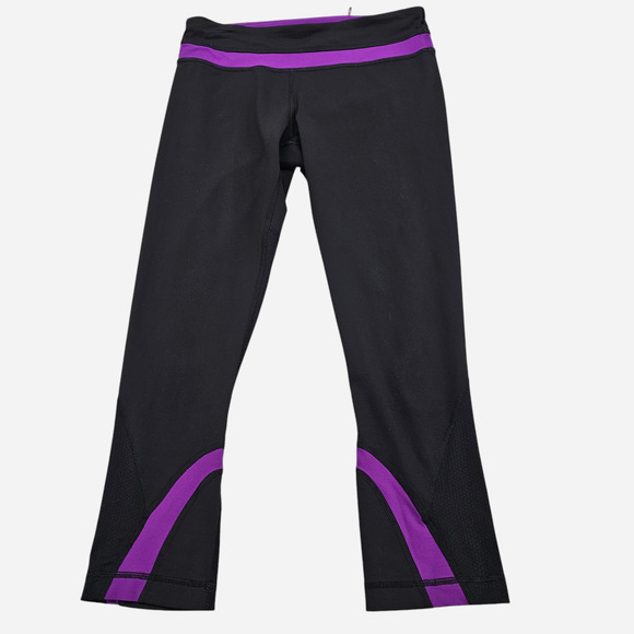 Lululemon Leggings Womens Size 6 Black Purple Run Inspire Crop II - Picture 1 of 11